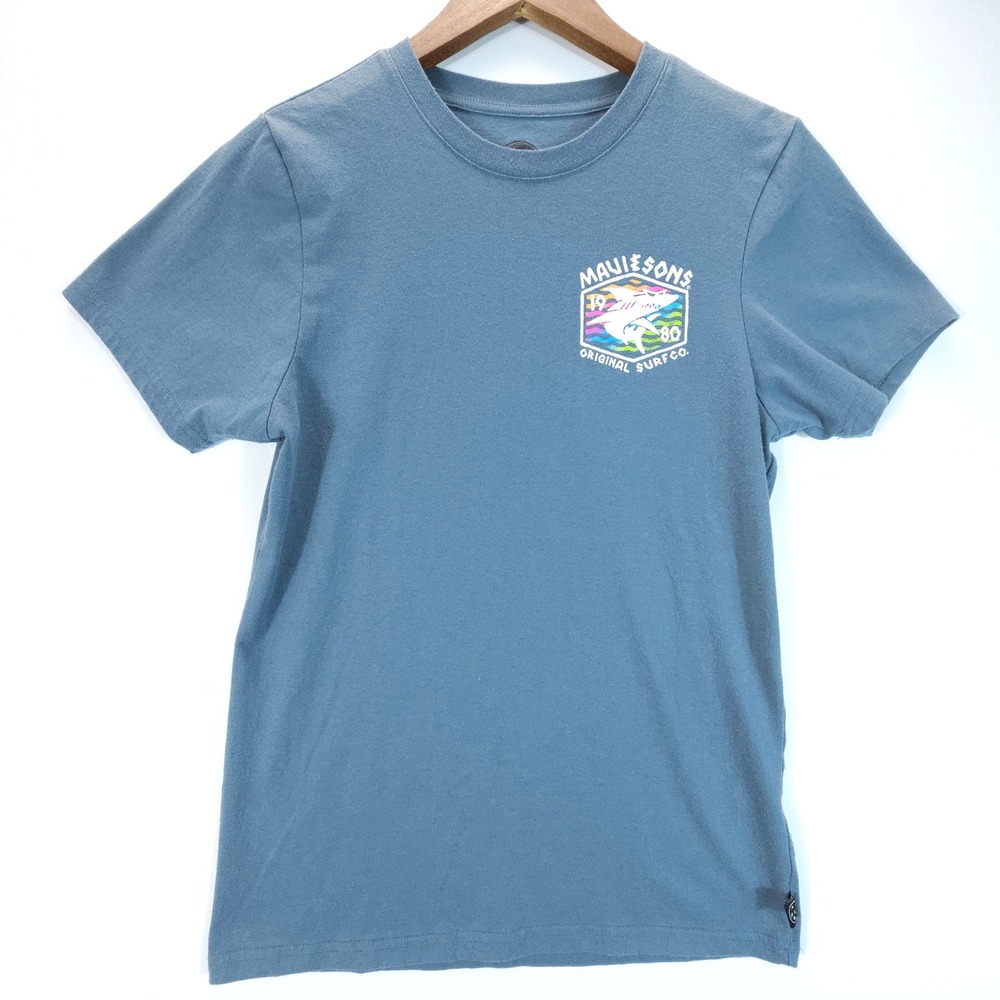 Streetwear Maui and Sons T Shirt Mens Small Blue Skate Rainbow Shark Graphic Tee